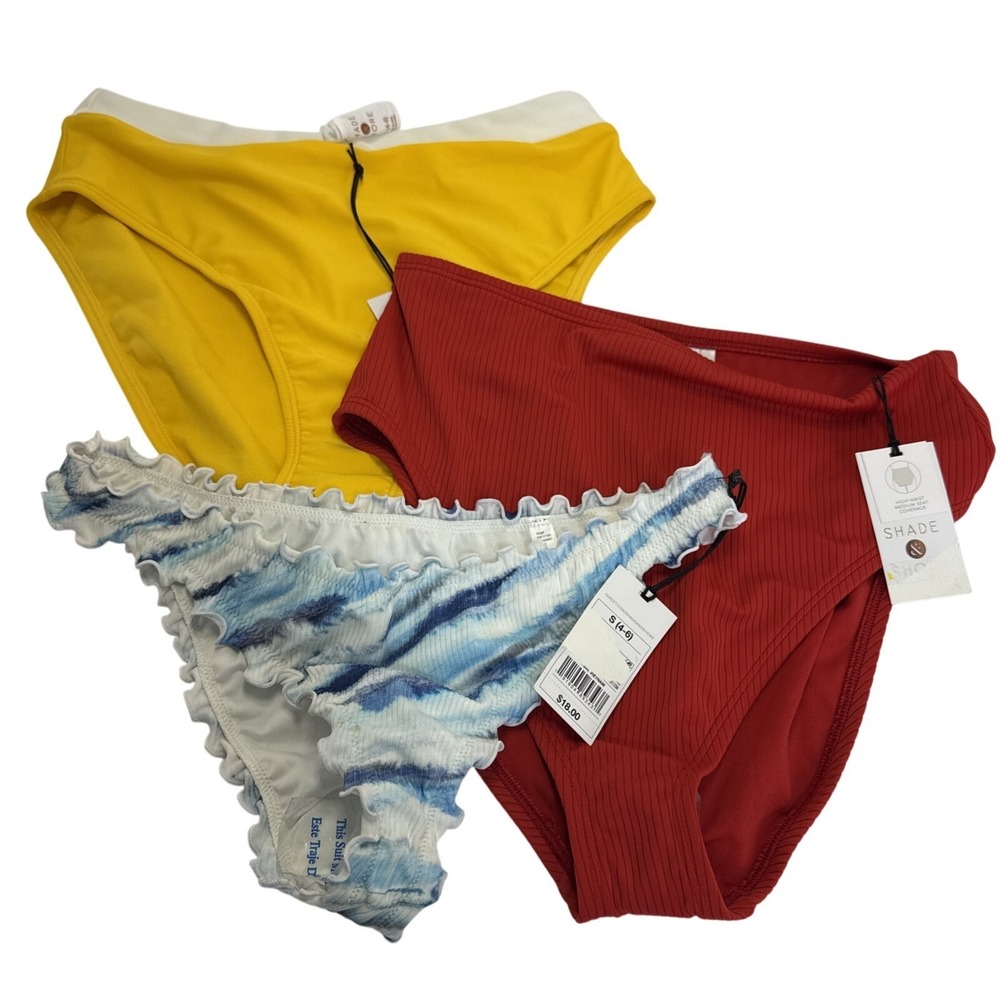 NWT Shade & Shore Target Bikini Bottom Bundle Lot of 3 Size‎ S Red Blue Yellow